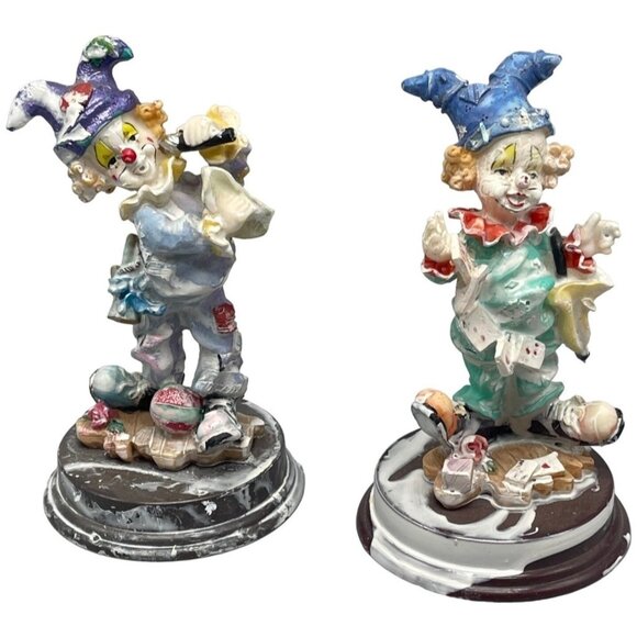 collectible clown set of 2 figurines plastic cards floral ball  6" tall READ - Picture 1 of 5